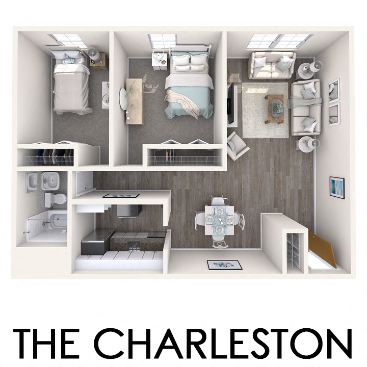 Floor plan for 2 beds, 1 bath, 768 sqft